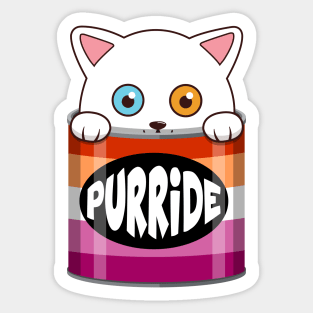 Funny White Cat Lesbian Pride Sticker